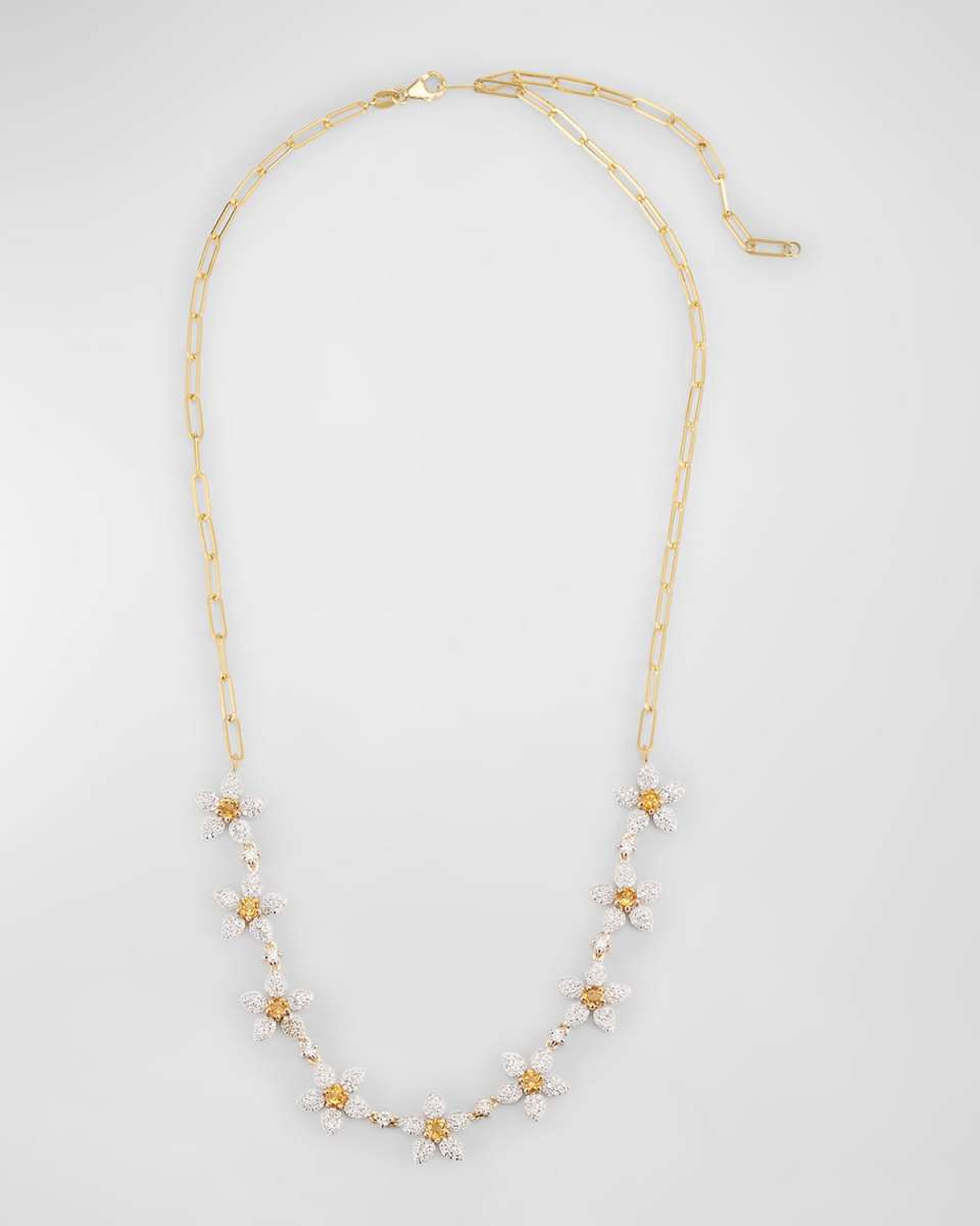 14K Yellow Gold Daisy Diamond and Citrine Paperclip Necklace